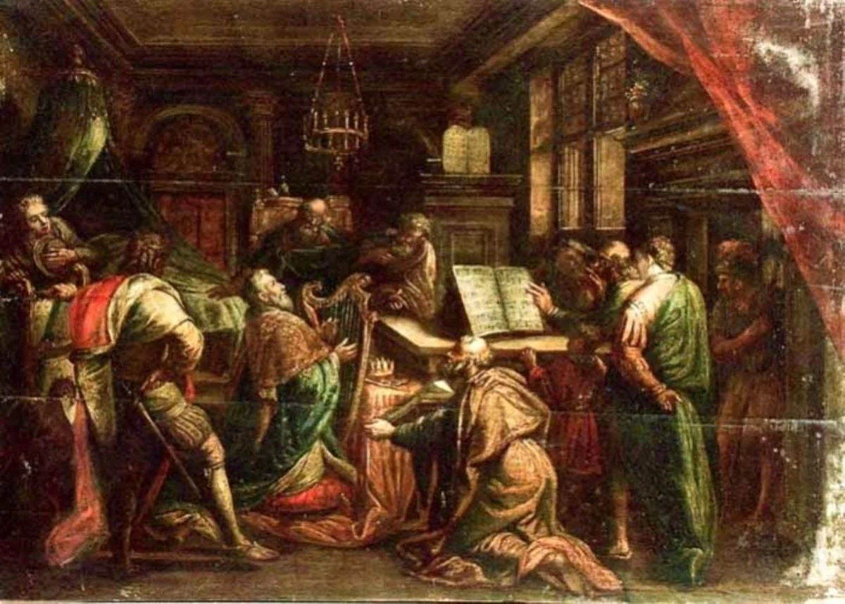 Regele David cântând la harpă, by Unknown, unspecified, 1850