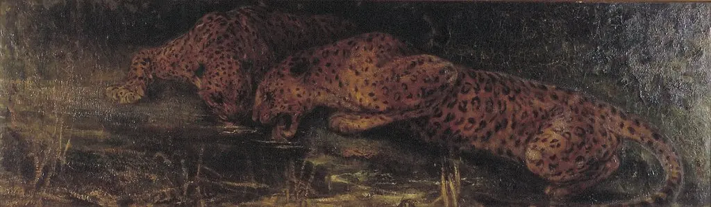 Two drinking panthers, called 'Thirst'