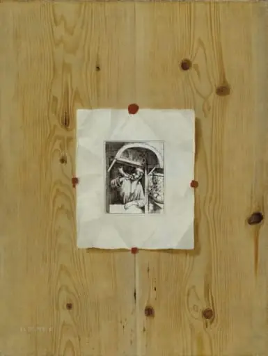Trompe l'Oeil. Board with an Etching of a Baker Sounding his Horn