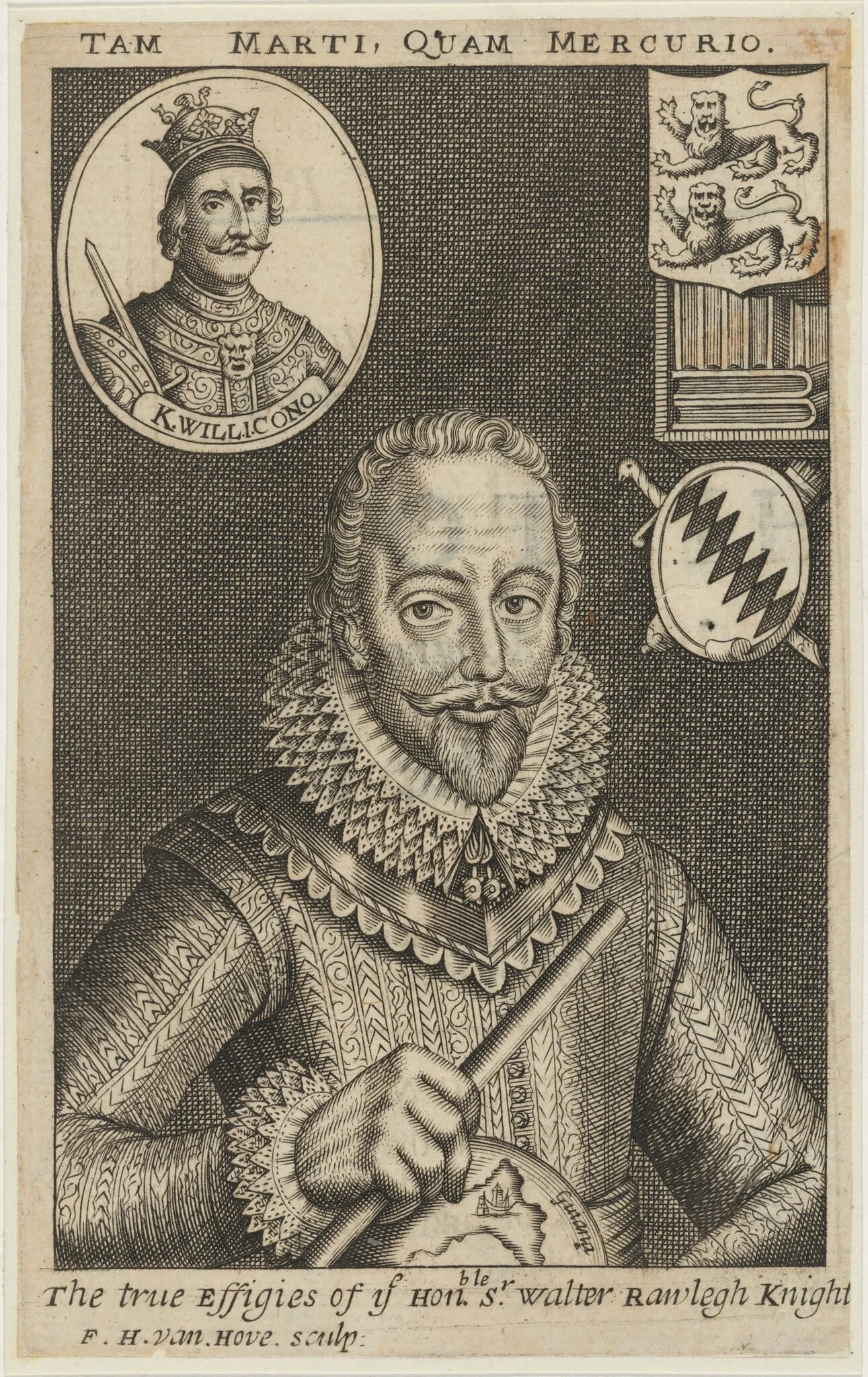 Sir Walter Raleigh, by Frederik Hendrik van den Hove, ink, 1663