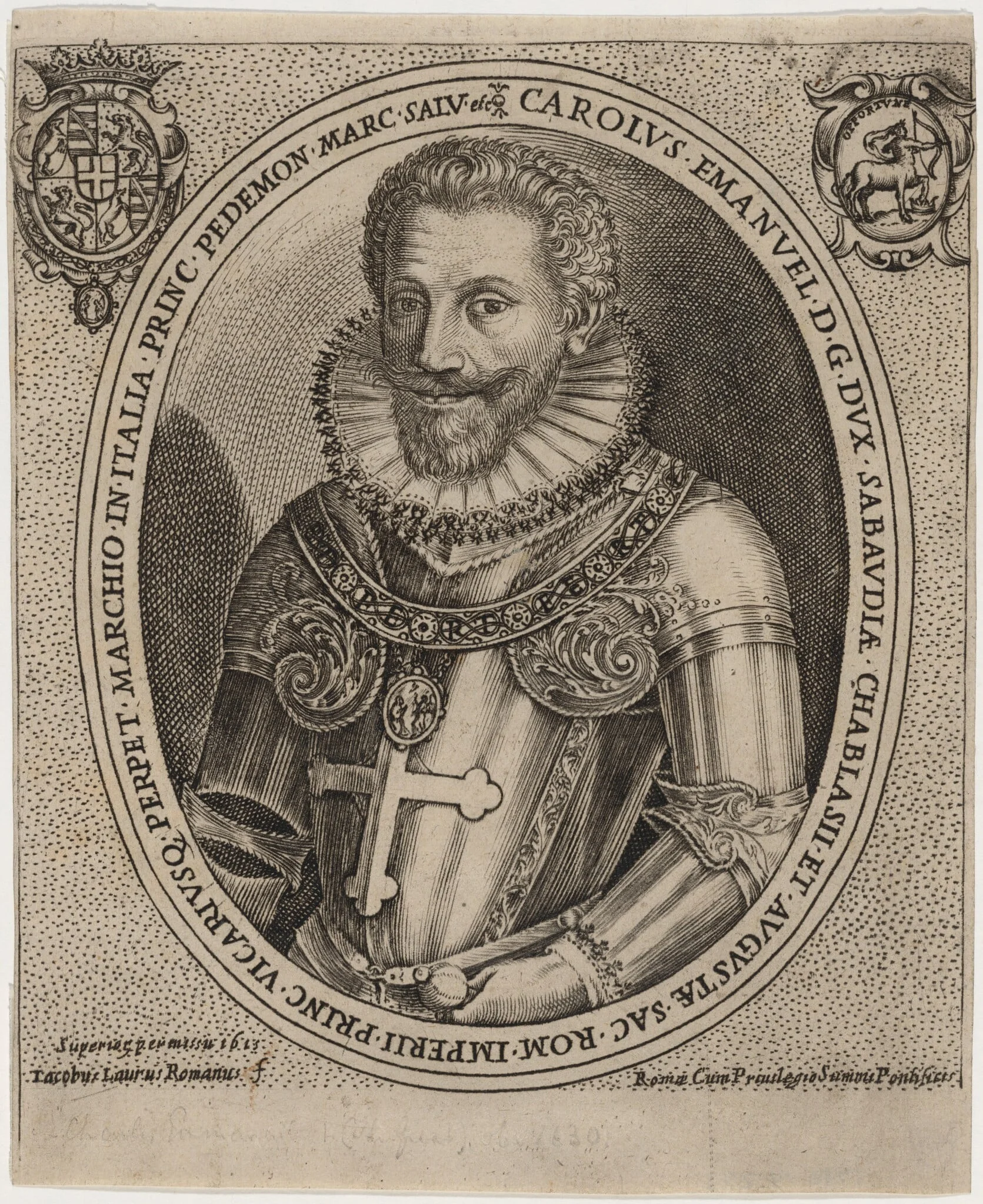 Charles Emmanuel I, Prince of Piedmont, by Jacobus Laurus Romanus, ink, 1613