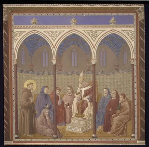 Copy after the painting St Francis before Pope  Honorius by the Master of the St Francis cycle in the  Upper Church, San Francesco, Assisi