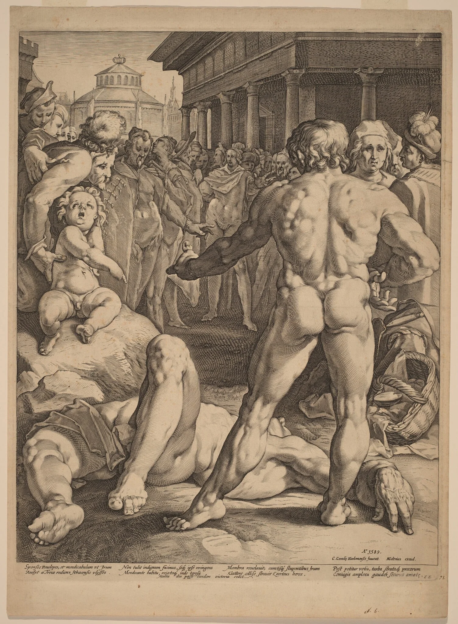 The Fight between Ulysses and Irus, by Jan Muller, ink, 1589