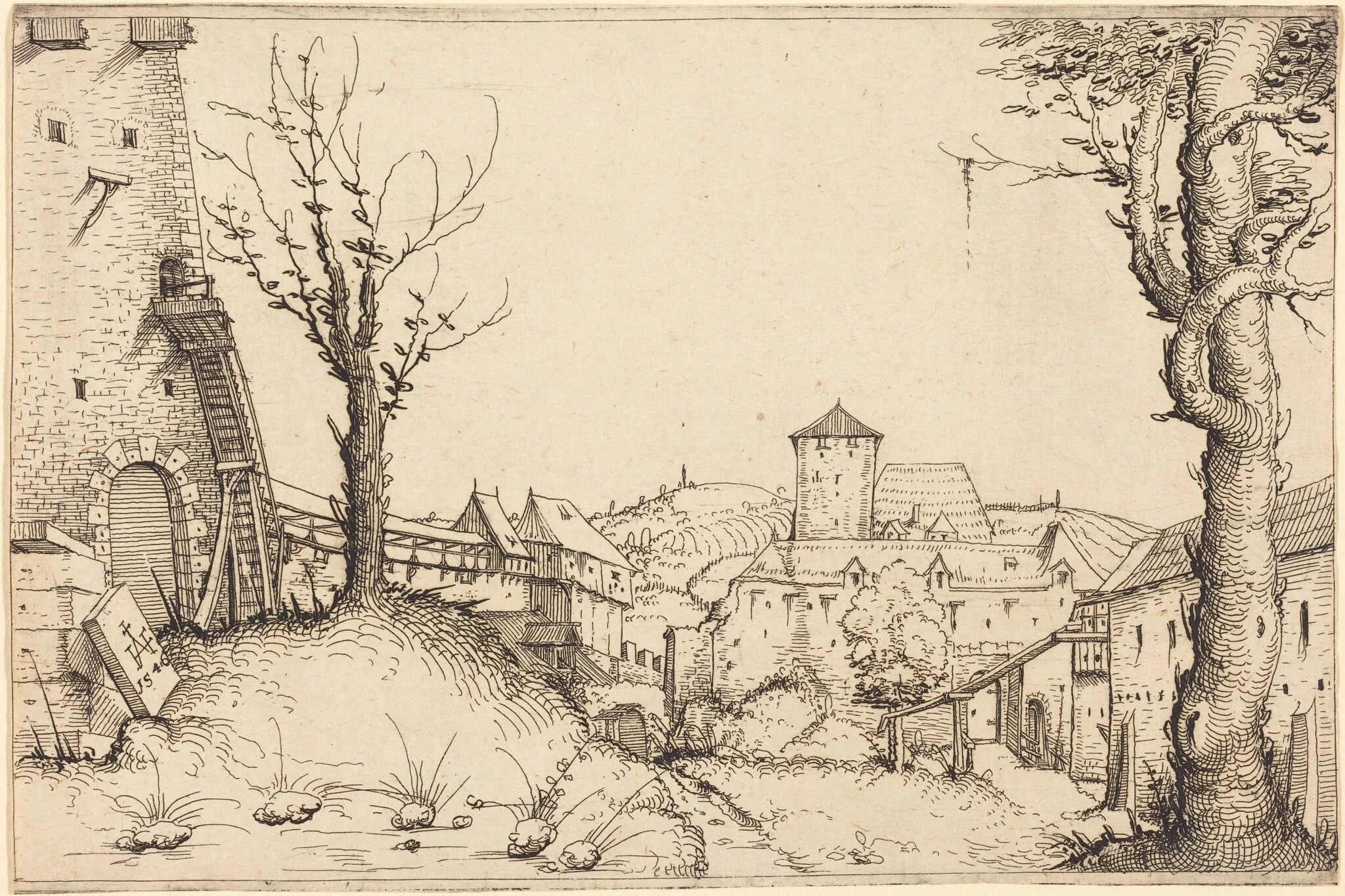 Courtyard of a Castle, by Augustin Hirschvogel, ink, 1546