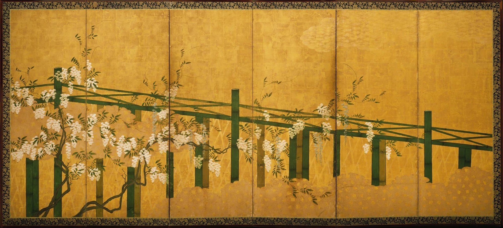 Blue and White Wisteria on a Bamboo Trellis, by Unknown, unspecified