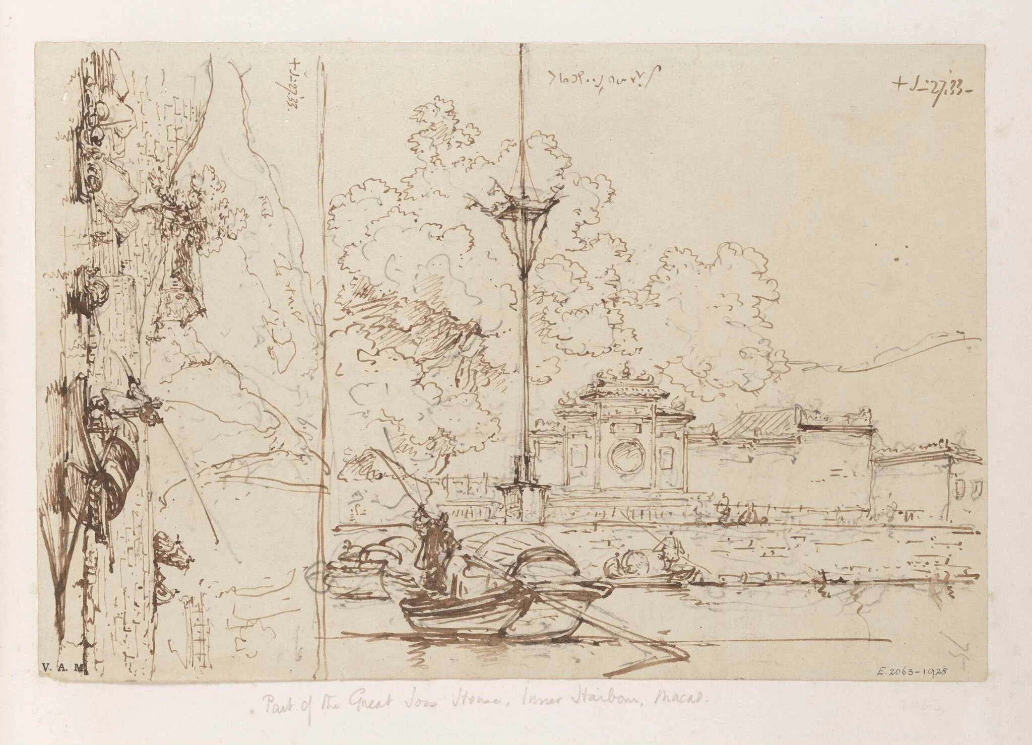 The A-Ma temple, Macau, and the nearby rocks, both seen from the bay, by George Chinnery, 16