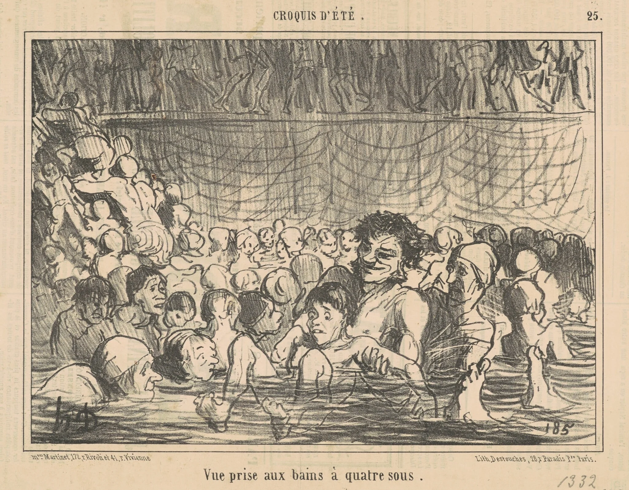 Vue prise aux bains a quatre sous, by Honoré Daumier, ink, 1858