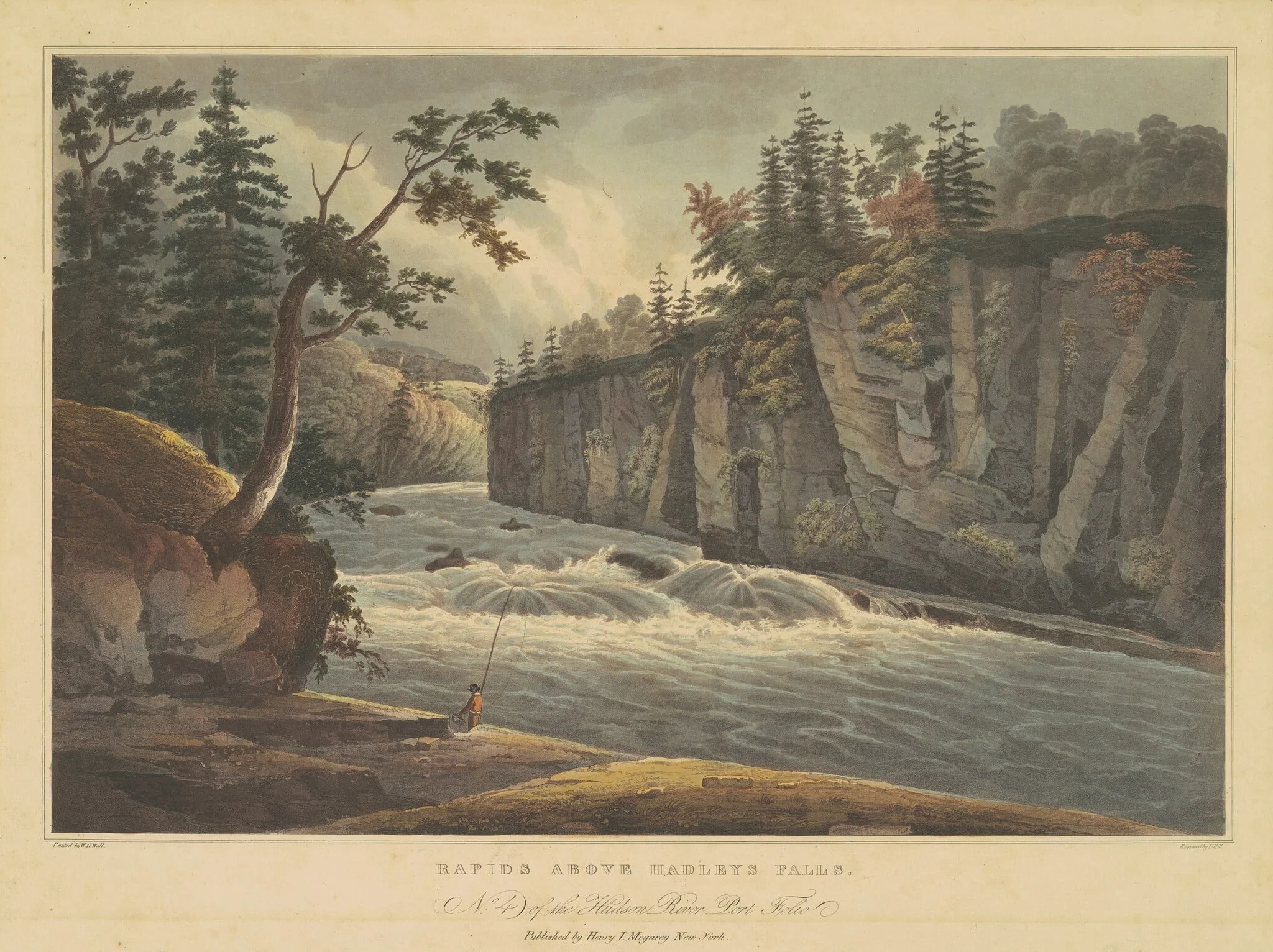 Rapids Above Hadley's Falls, by John Hill, ink, 1822