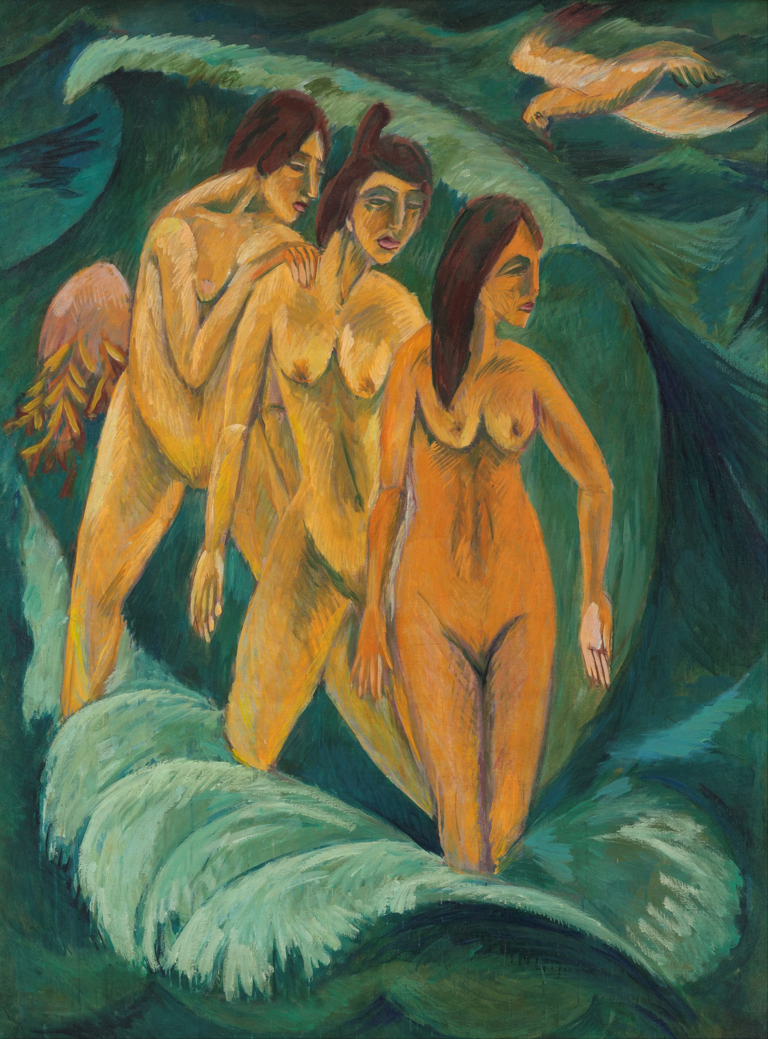 Three bathers, by Ernst Ludwig Kirchner, oil, 1913