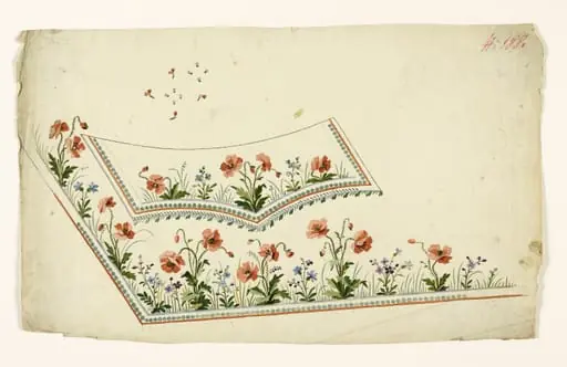 Composition florale aux coquelicots, projets de broderies de gilet, XVIIIème siècle