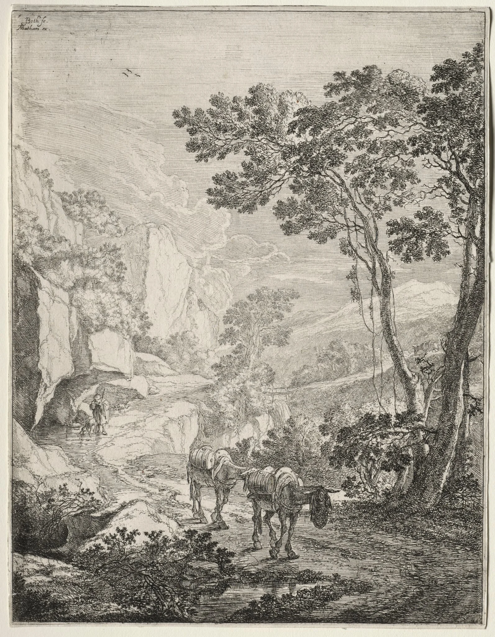 The Two Mules. Rocca Aquatico near Ancona, by Jan Both, 1644
