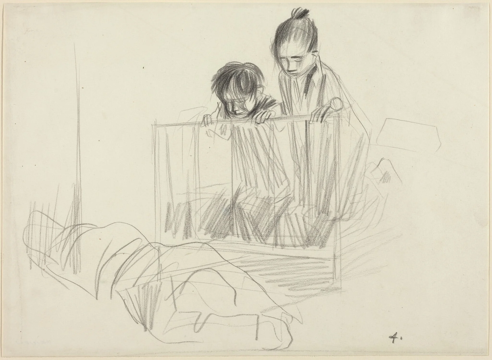Children Looking over the Edge of a Crib