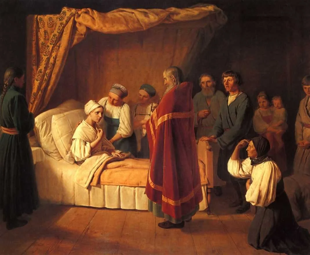 Причащение умирающей, by Alexey Venetsianov, oil, 1839
