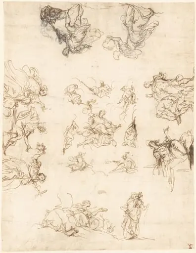 A Compartmented Ceiling with Allegories and Myths