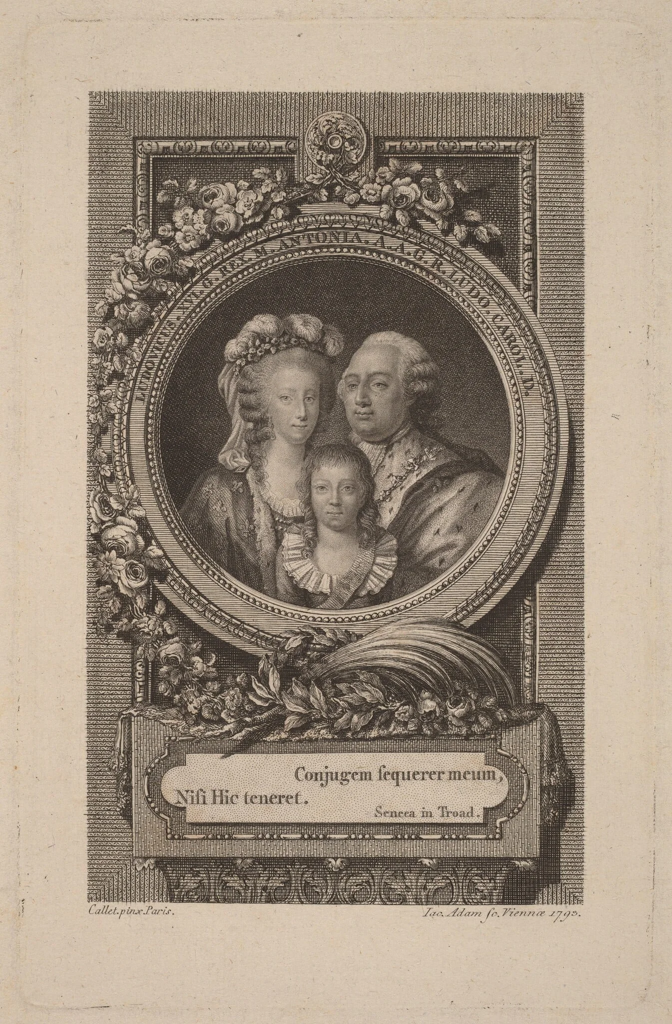 Louis XVI, Marie-Antoinette, and Louis-Charles, by Jacob Adam, ink, 1793
