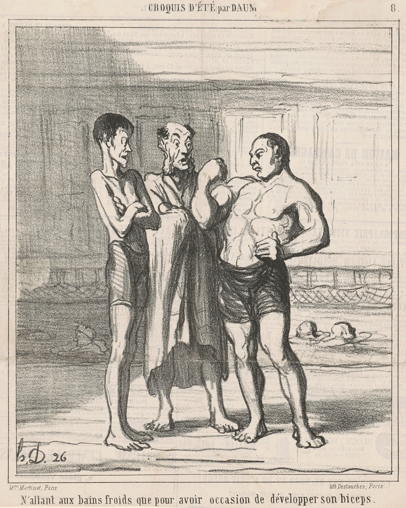 N'allant aux bains froids que ..., by Honoré Daumier, ink, 1865