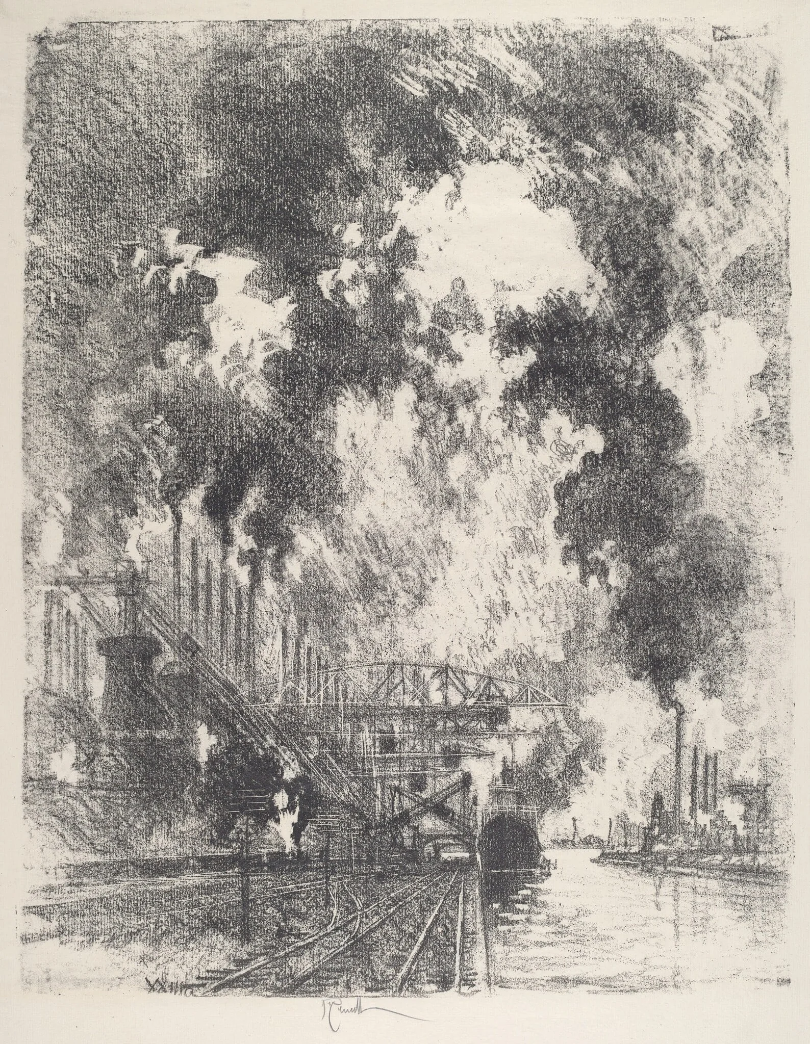 Unloading Ore, by Joseph Pennell, ink, 1917