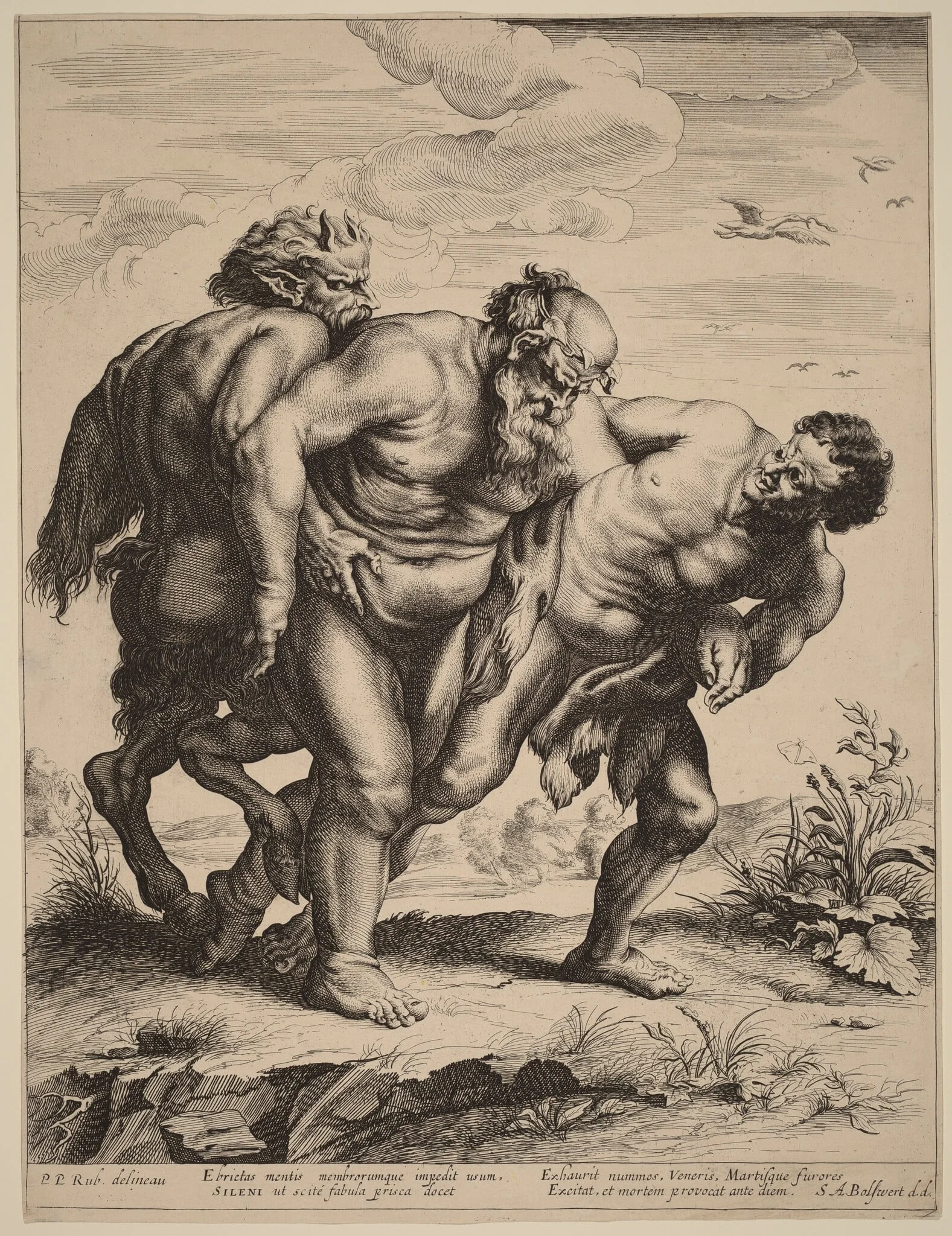 The Drunken Silenus, by Schelte Adams Bolswert, ink, 1635