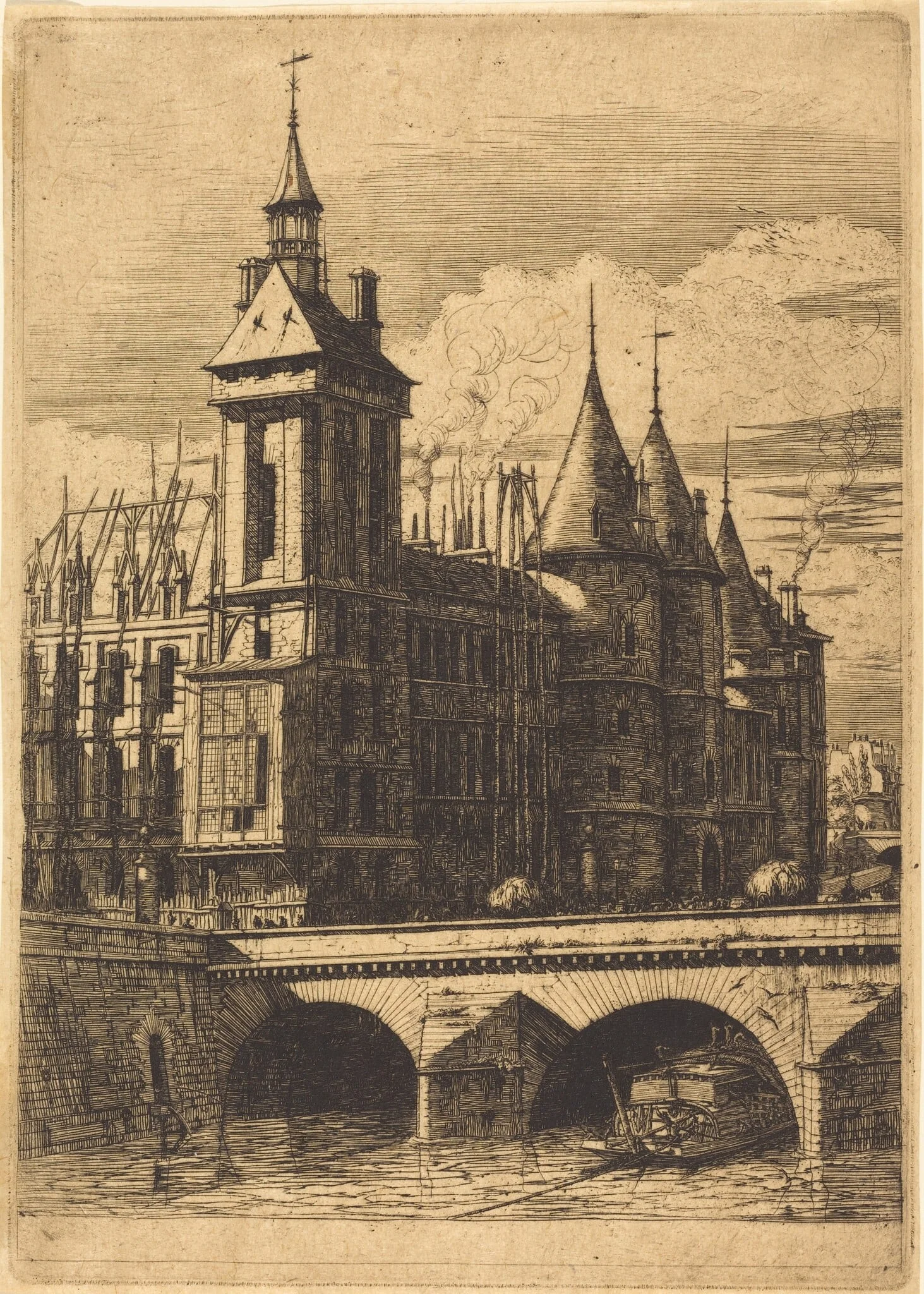 La Tour de l'Horloge, Paris (The Clock Tower, Paris), by Charles Meryon, ink, 1852