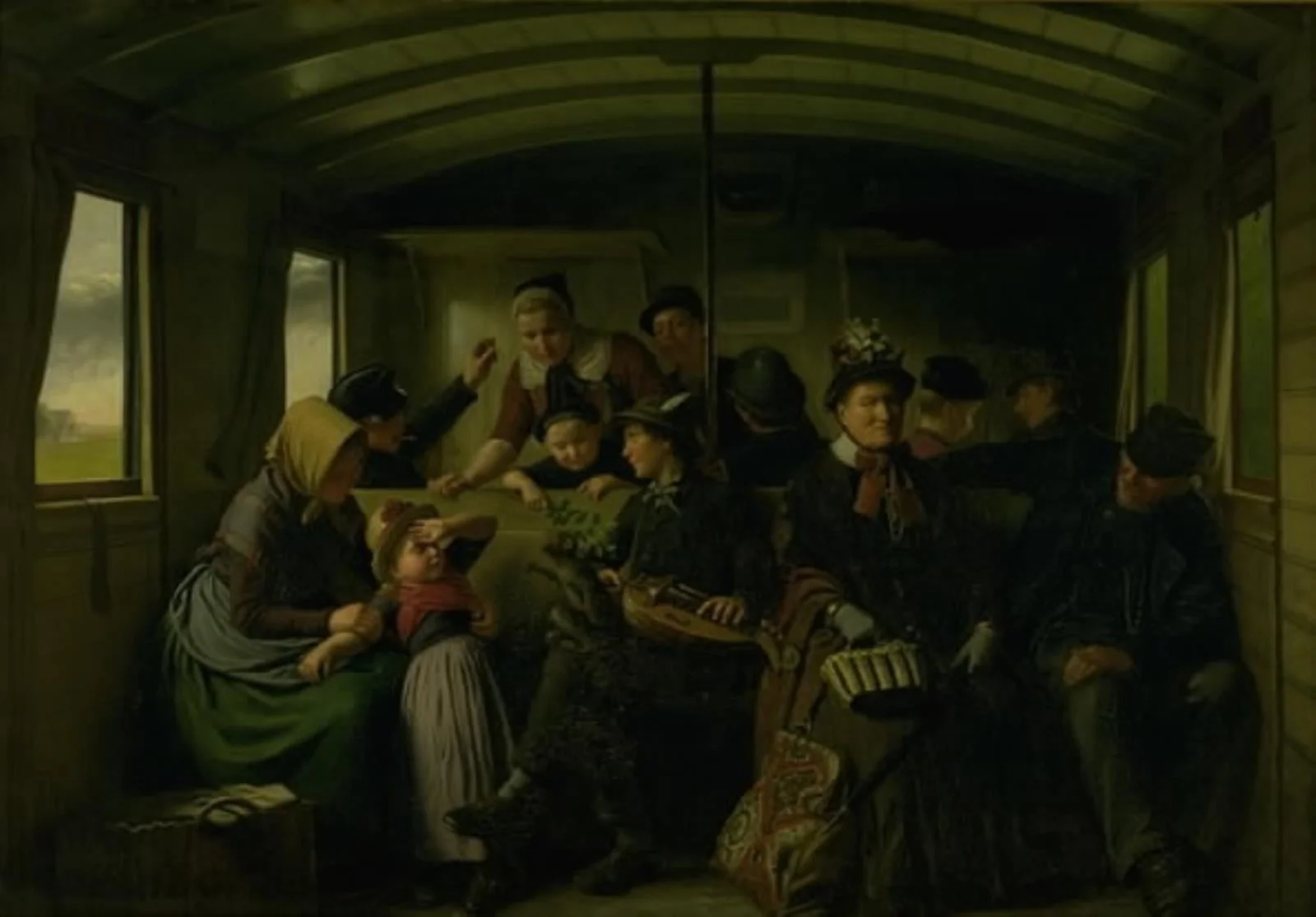 I en tredieklasses jernbanekupé, by Unknown, 1890