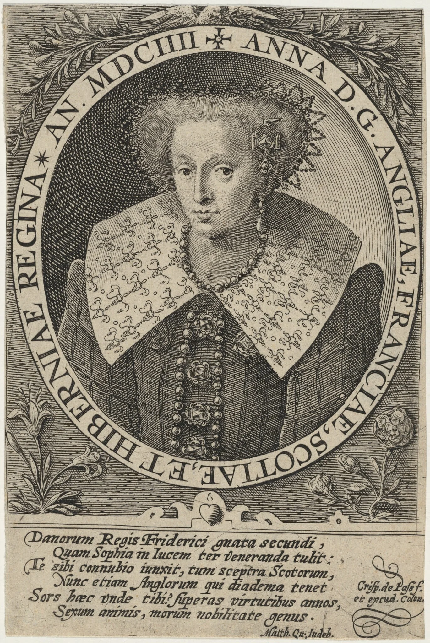 Anne of England, by Crispijn van de Passe I, ink, 1604