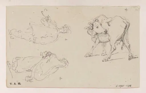 Two figure studies, and a calf