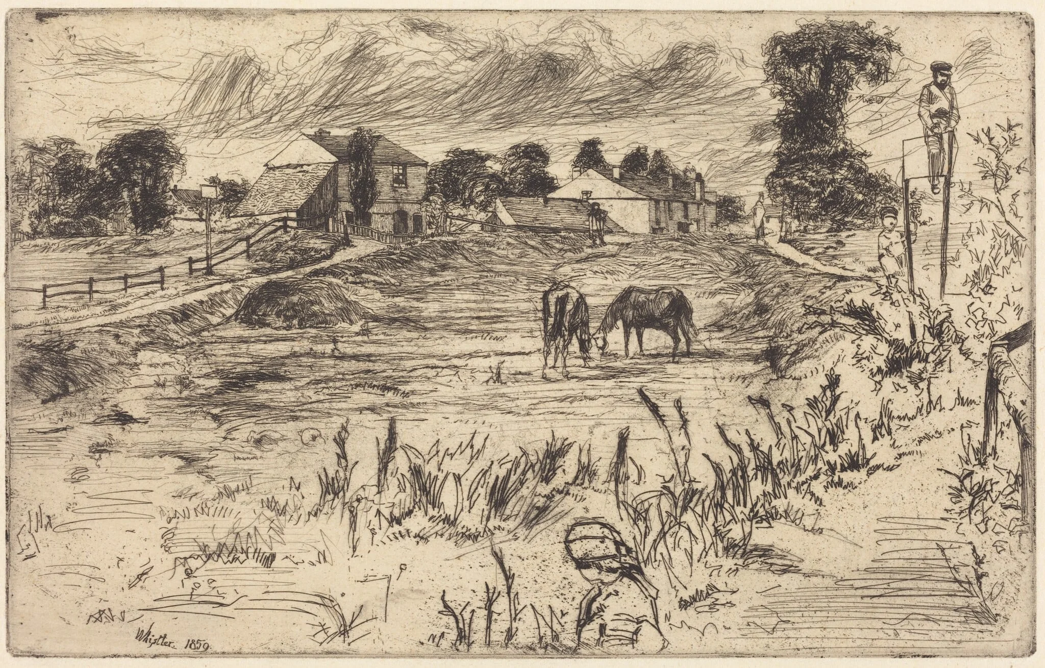 Landscape with Horses, by James McNeill Whistler, ink, 1859