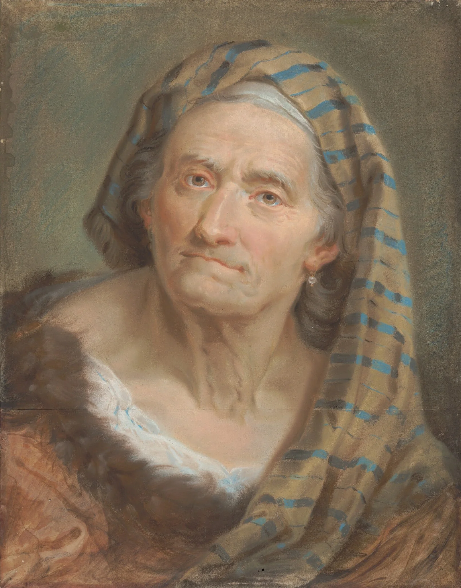 An Elderly Woman in a Striped Shawl
