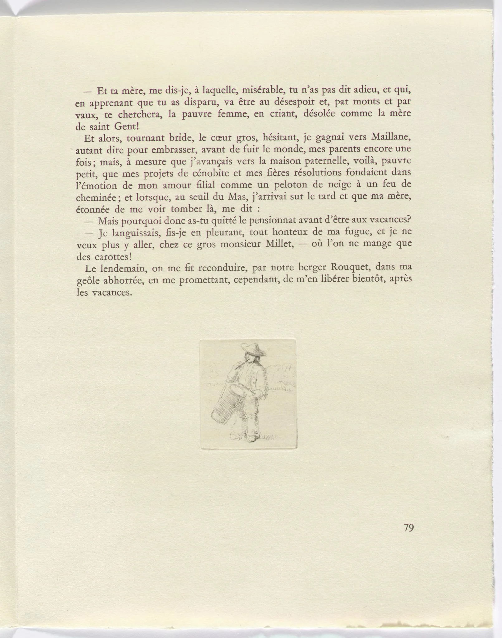 Frédéric Mistral: Mémoires et Recits by Frédéric Mistral: boy playing drum (page 79), by Auguste Brouet, 1937