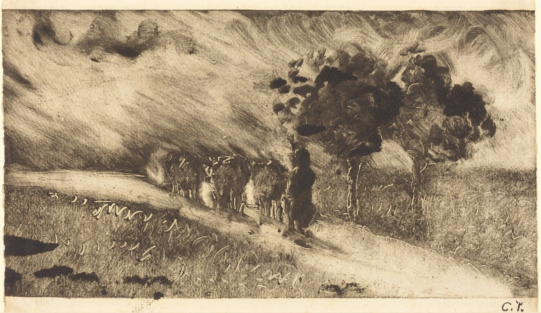 Herding the Cows at Dusk (Vachère le soir), by Camille Pissarro, 1890