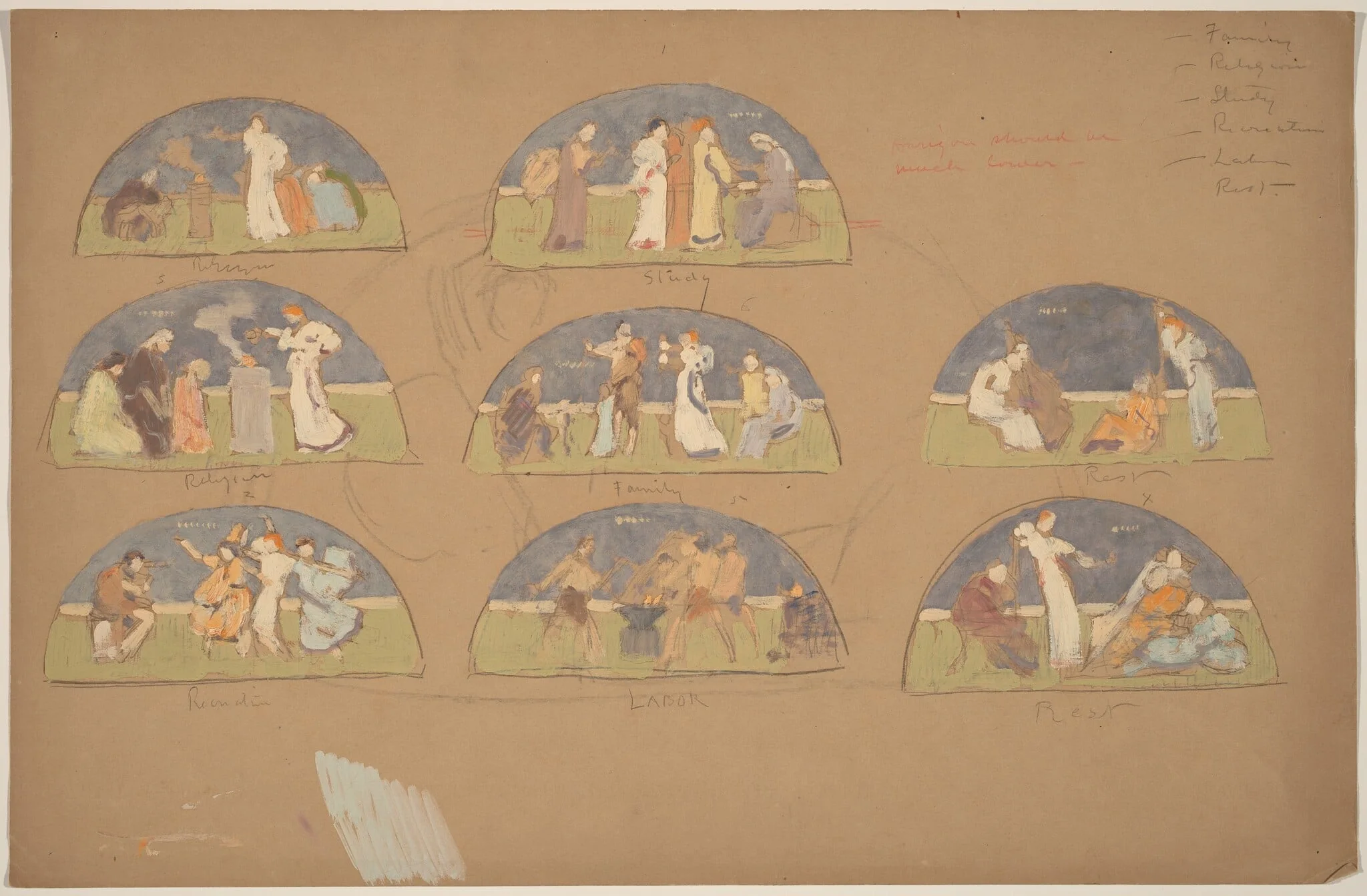 Studies for Lunettes, by Charles Sprague Pearce, charcoal, 1894