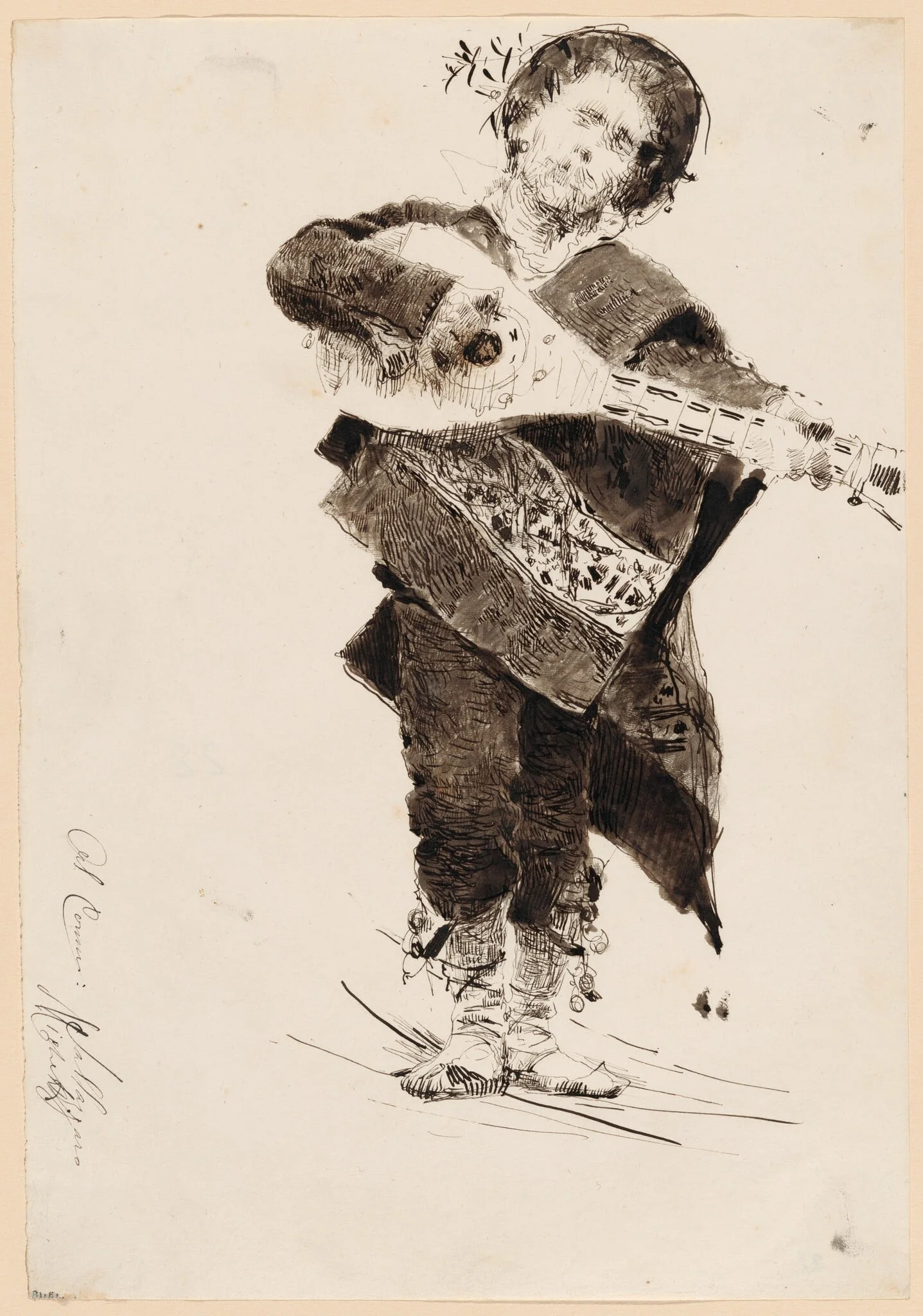 Mandolin Player in Popular Costume of Abruzzi, by Francesco Paolo Michetti, ink, 1878