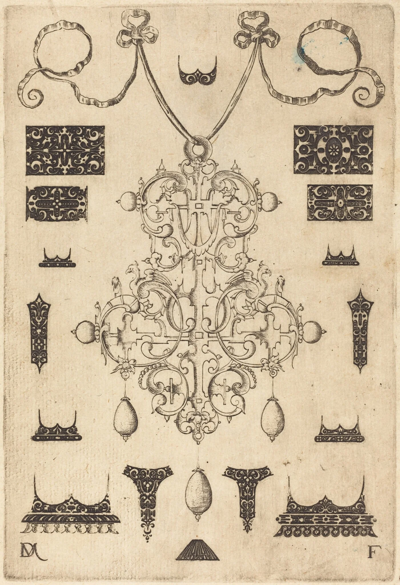 Large Pendant with Three Drops Below, Surrounded by Fifteen Different Studs