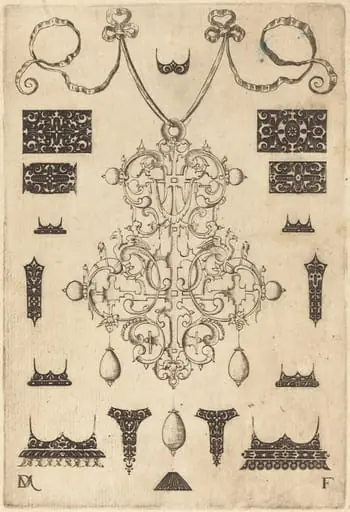 Large Pendant with Three Drops Below, Surrounded by Fifteen Different Studs