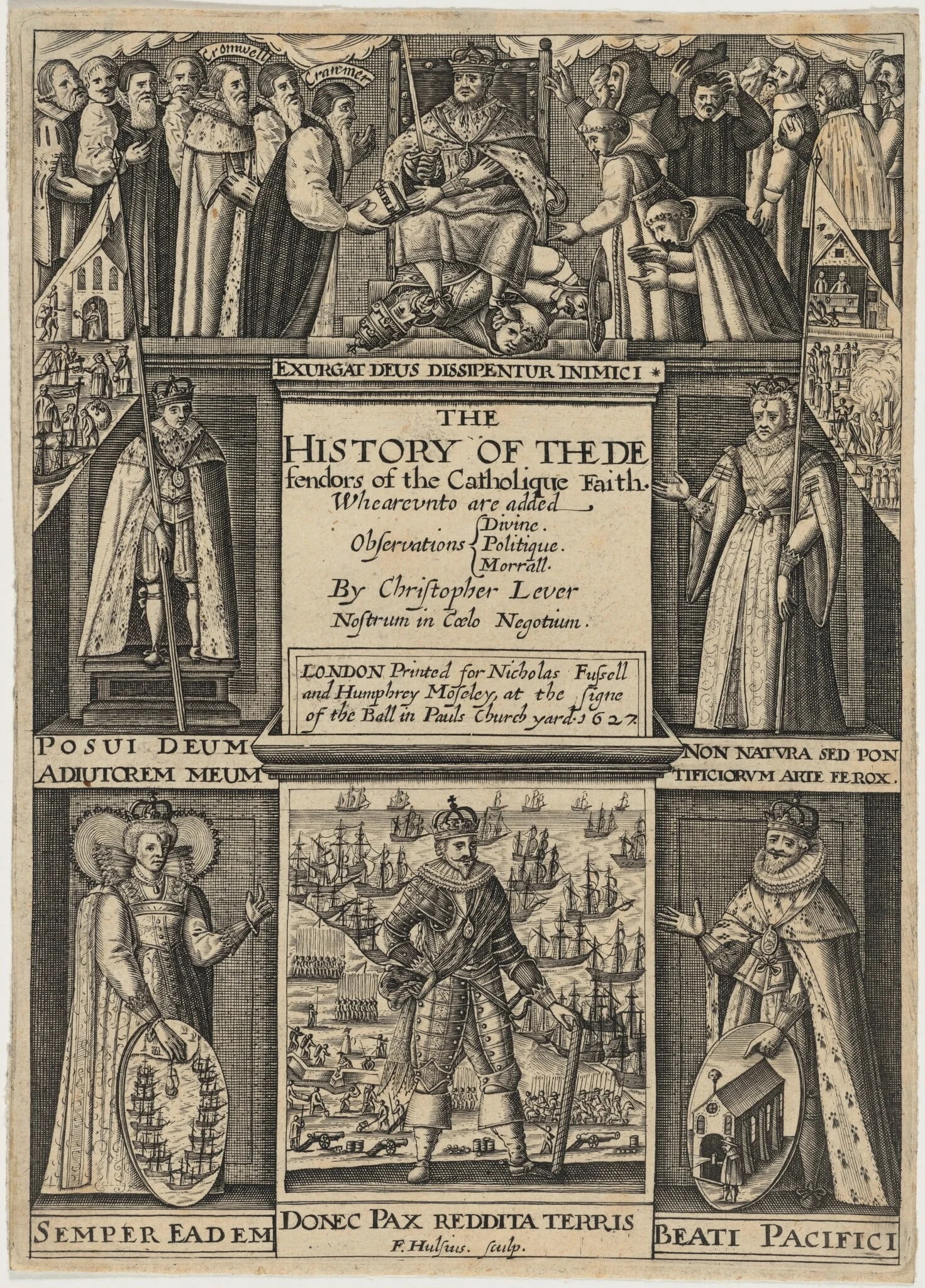 Title Page to History of the Defenders of theCatholic Faith, by Christopher Lever, by Frederik van Hulsen, ink, 1627