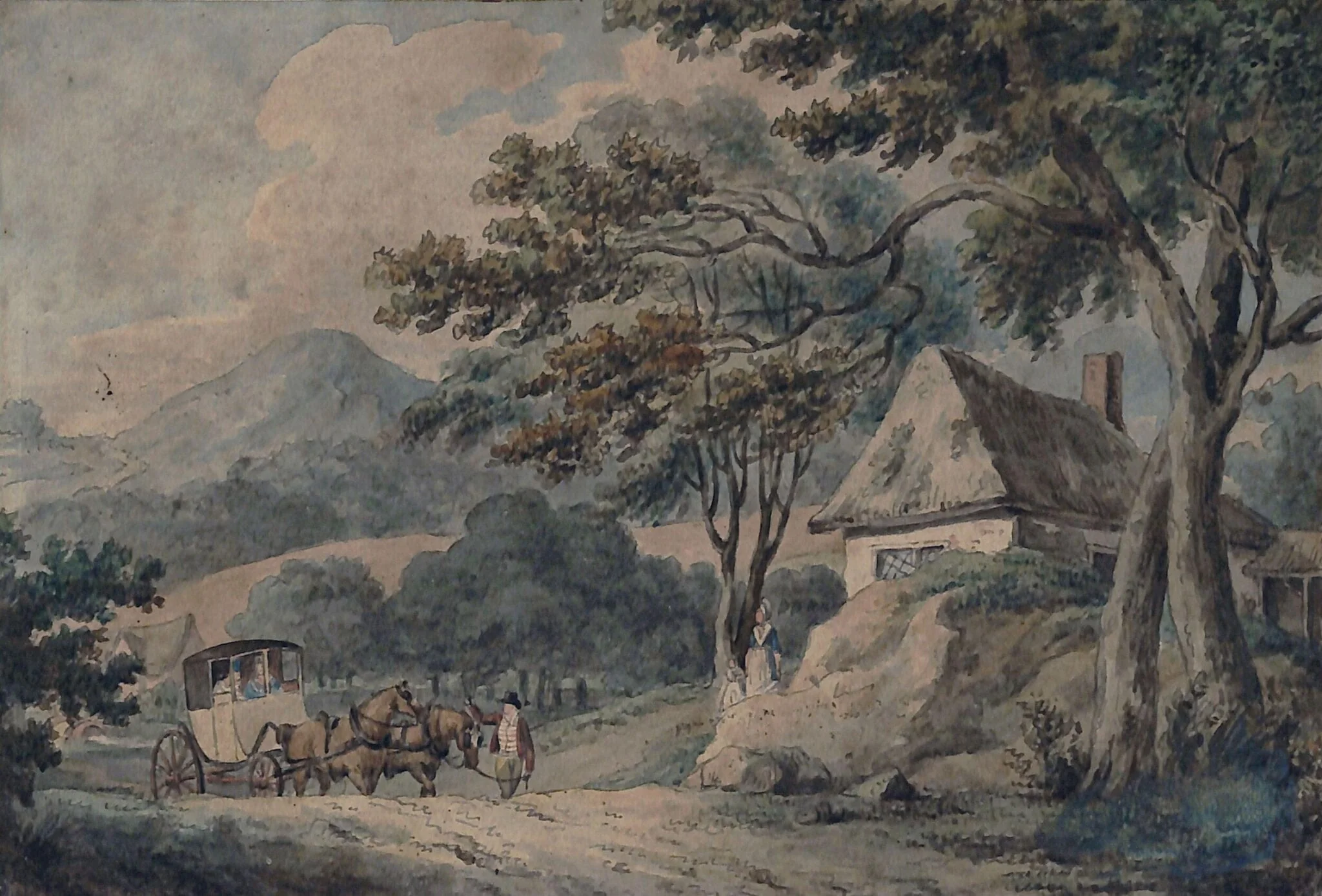 Landscape with cottage and postchaise