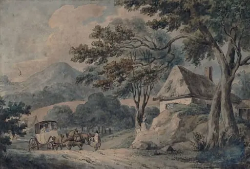 Landscape with cottage and postchaise