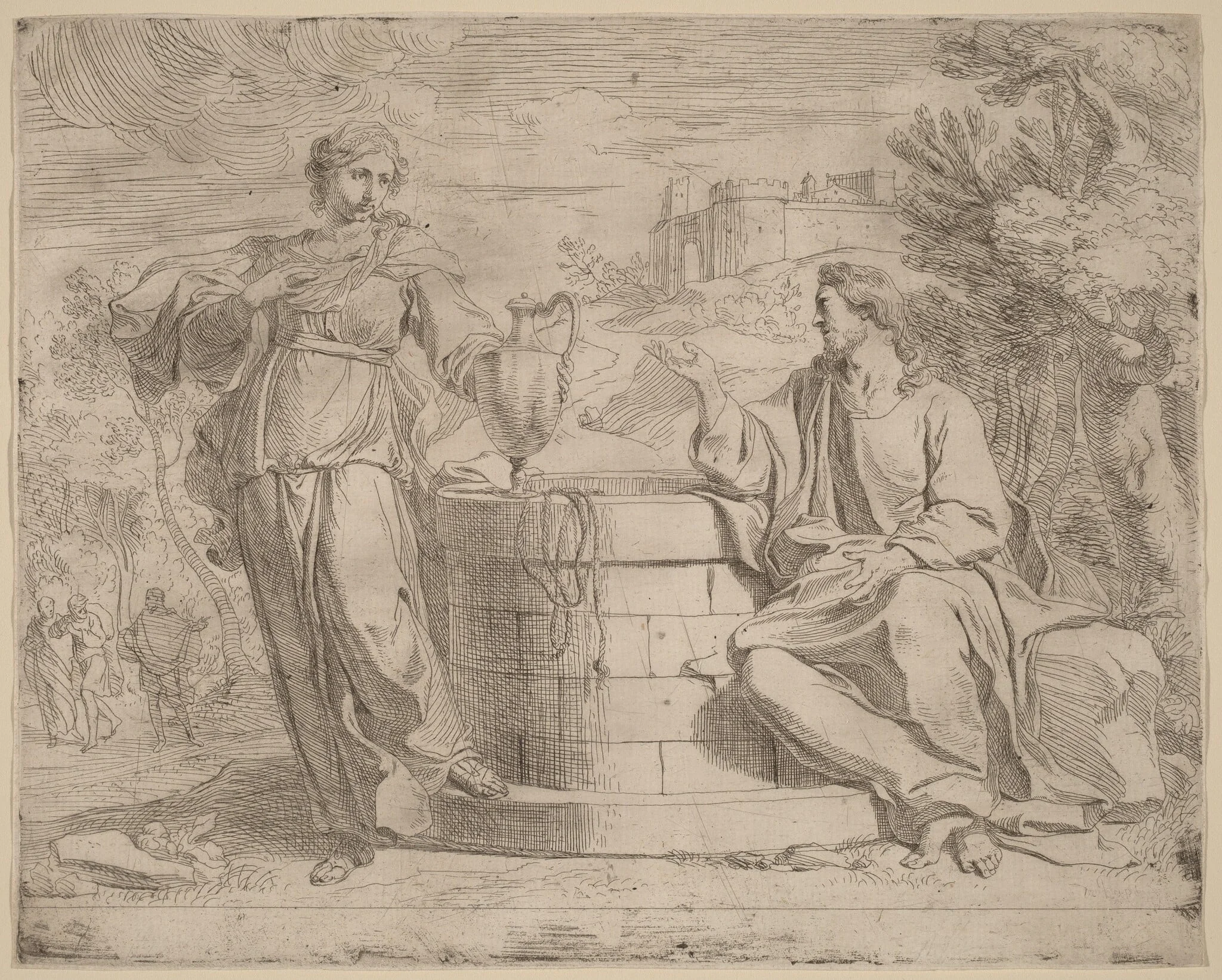 Christ and the Samaritan Woman, by Josse de Pape, ink, 1606