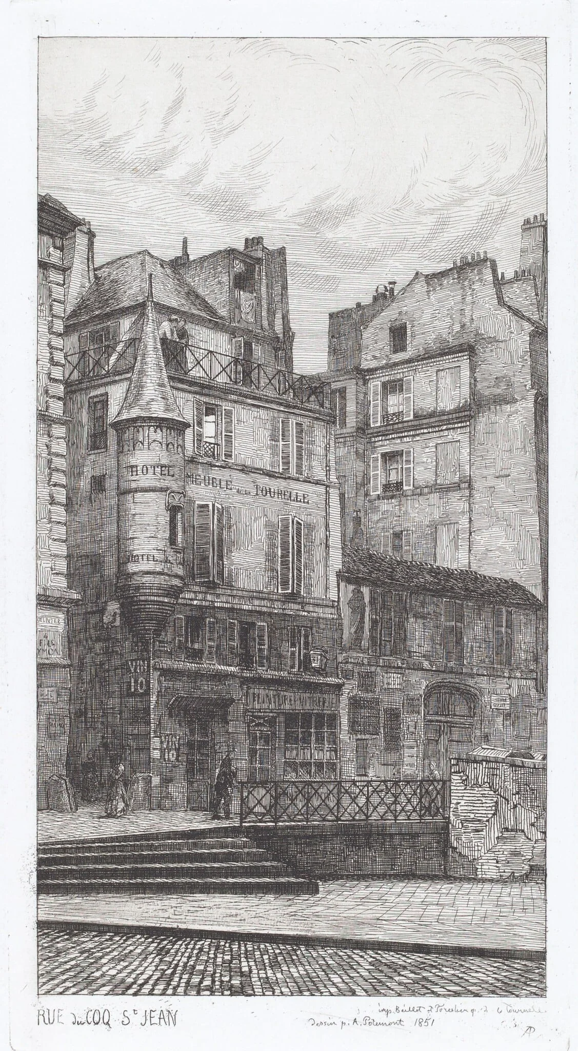 Rue du Coq St. Jean, by Adolphe Théodore Jules Martial Potémont, ink, 1851