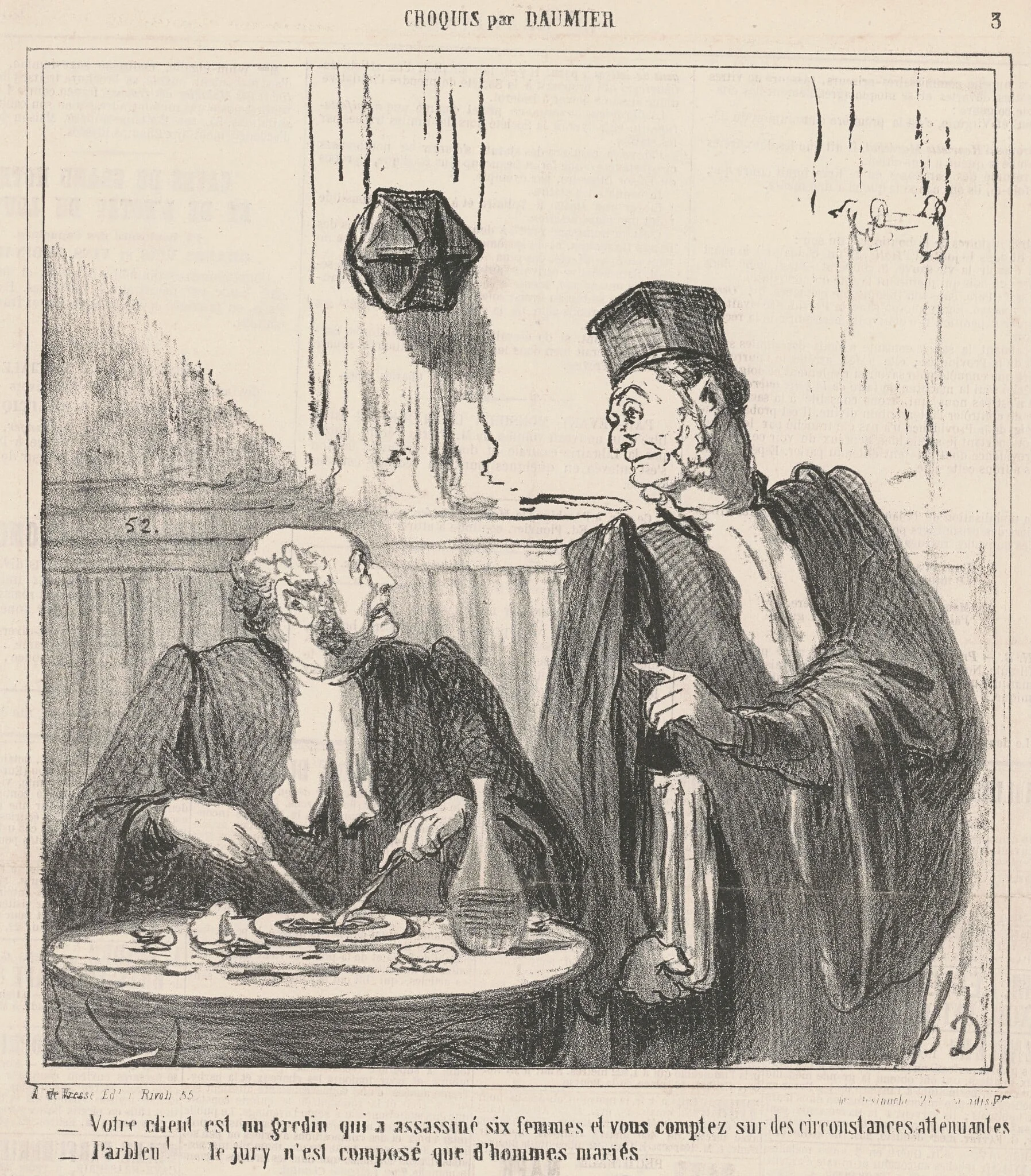 Votre client est un  gredin ..., by Honoré Daumier, ink, 1865