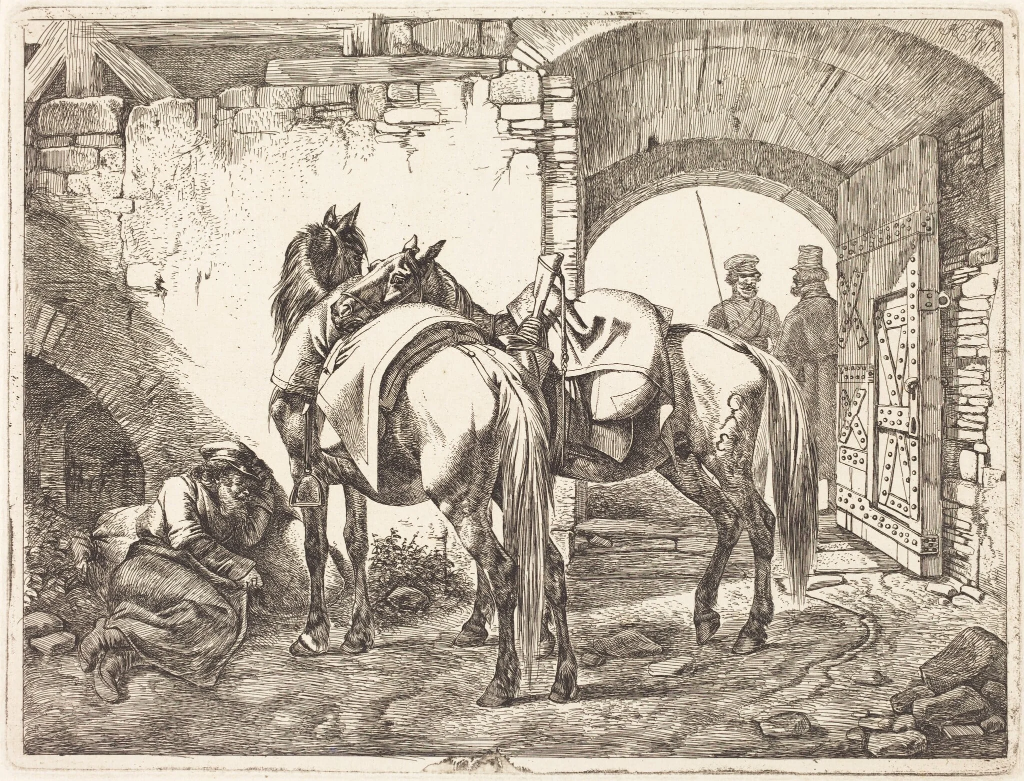 Cossack Horses in a Courtyard, by Johann Adam Klein, ink, 1818
