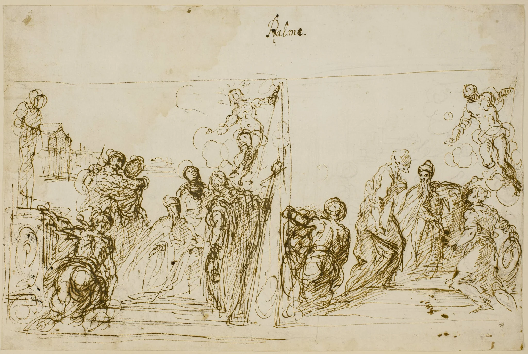 Two composition sketches for the votive painting of Doge Pasquale Cicogna, Sala del Pregadi, Palazzo Ducale, Venice, by Unknown, unspecified, 1550