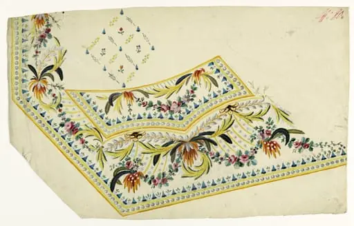 Gilet décor de perles, plumes et paillettes, projets de broderies de gilet, XVIIIème siècle