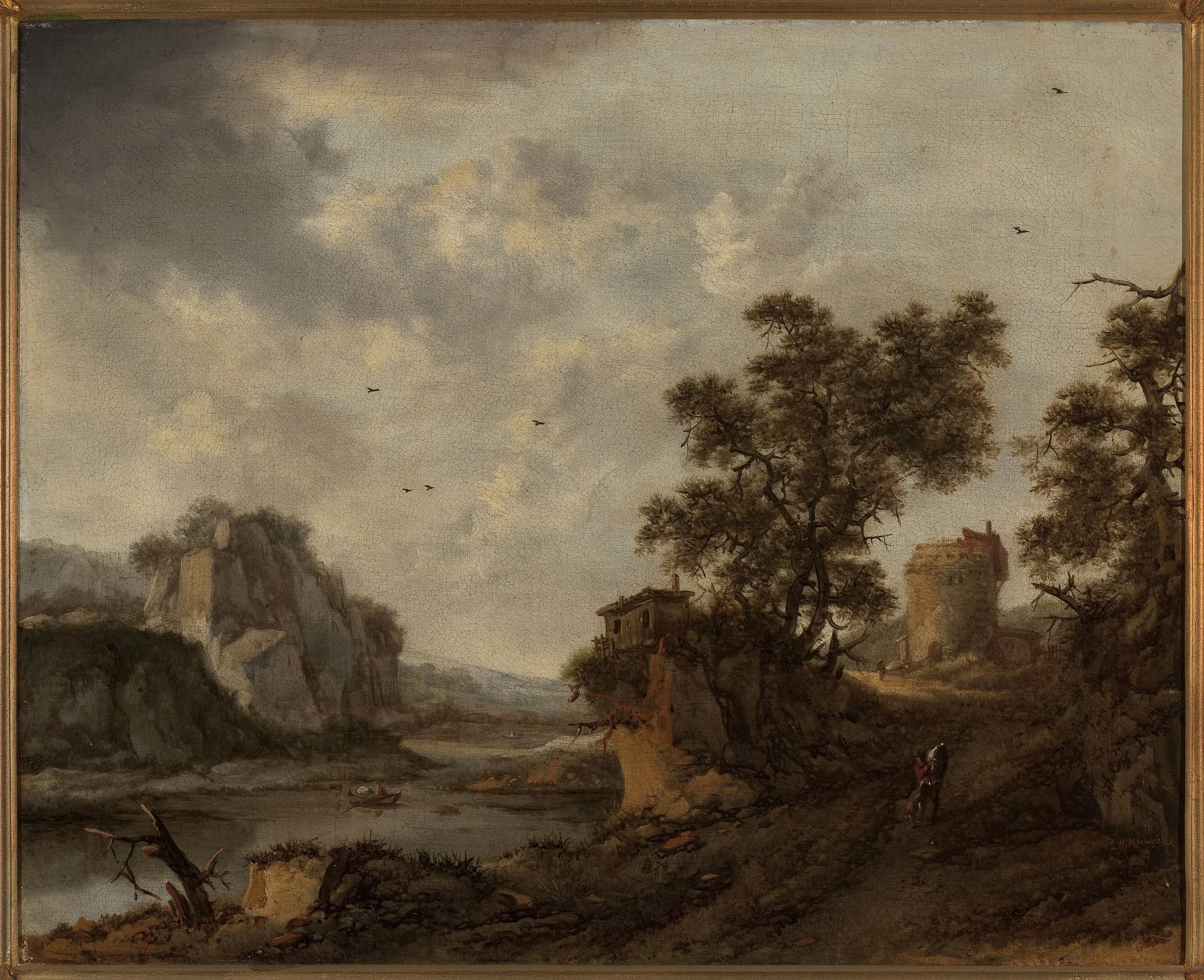 River landscape, by Herman Naiwinx, oil, 1656