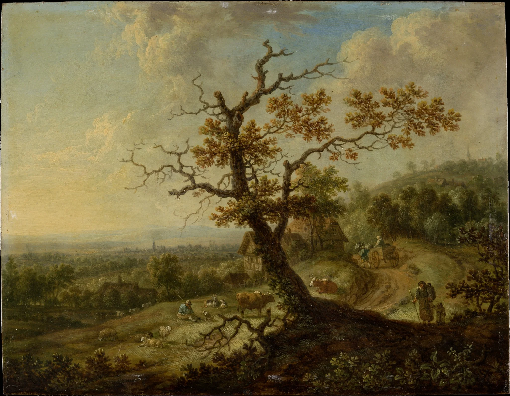 Landscape with Grazing Farm Animals, by Christian Georg Schütz, oil, 1764