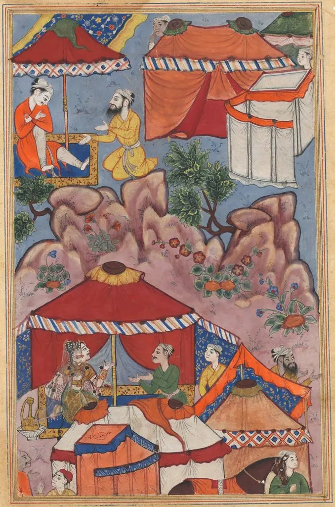 Bashir confides his love for Habbaza to an Arab friend, and sends him to her with a message, from a Tuti-nama (Tales of a Parrot): Twenty-fourth Night
