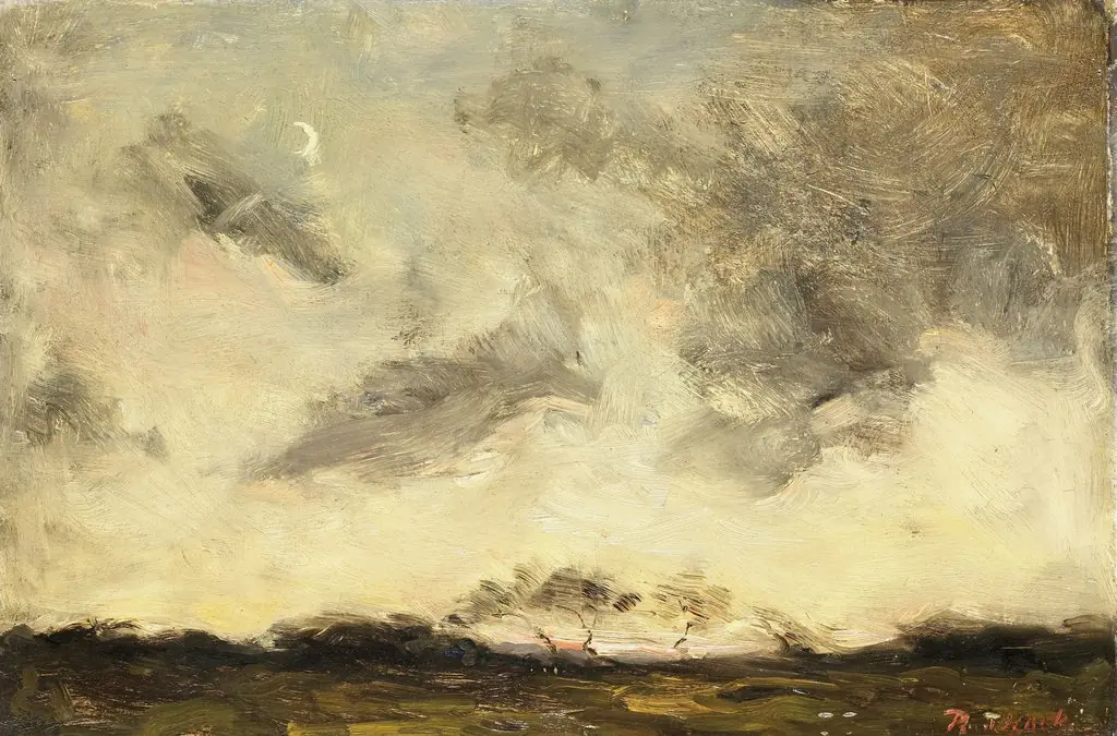 Evening sun. Flat landscape with high cloud sky.