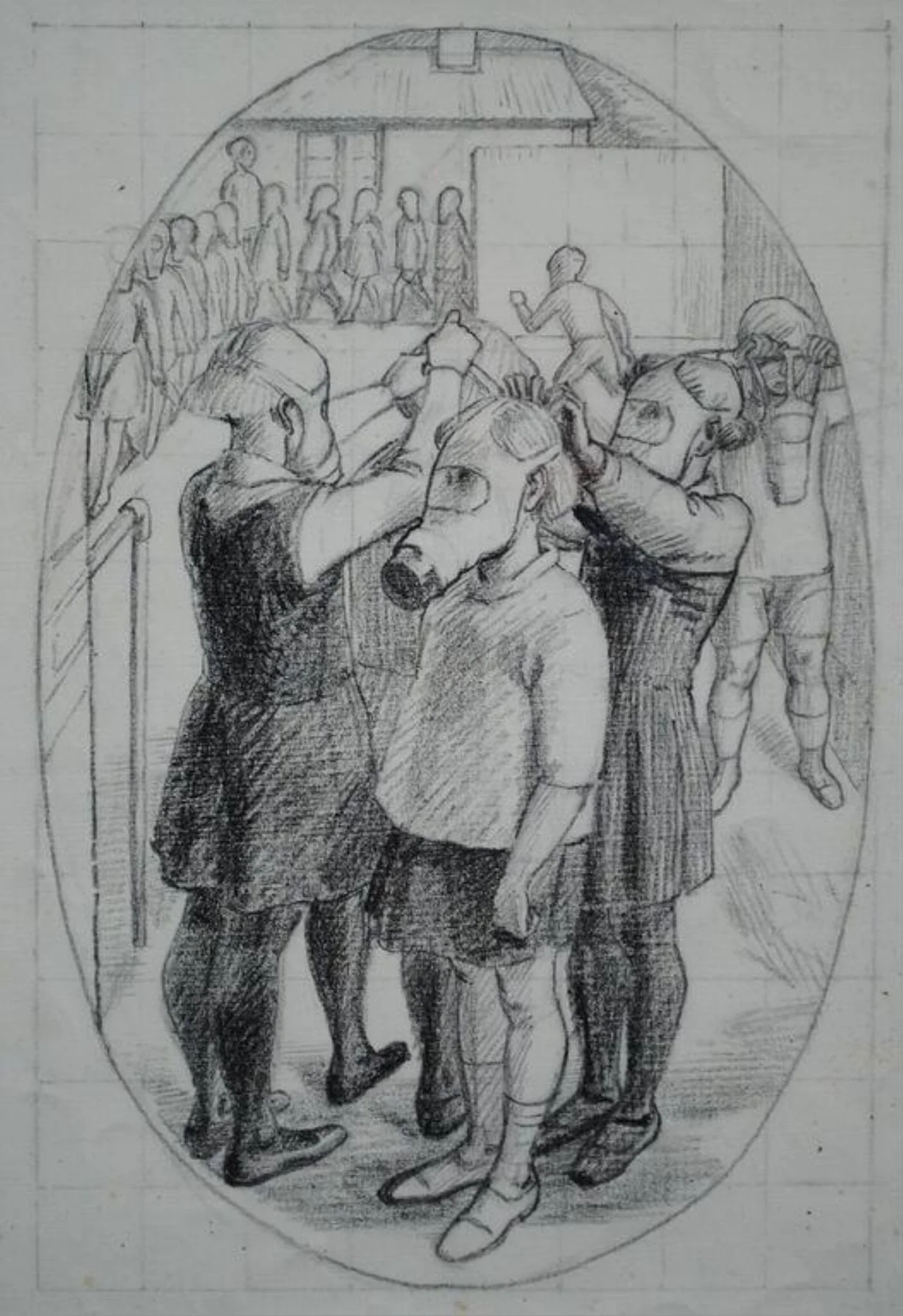 Children Learning to use Gas Masks, by Charles Mahoney, 1940
