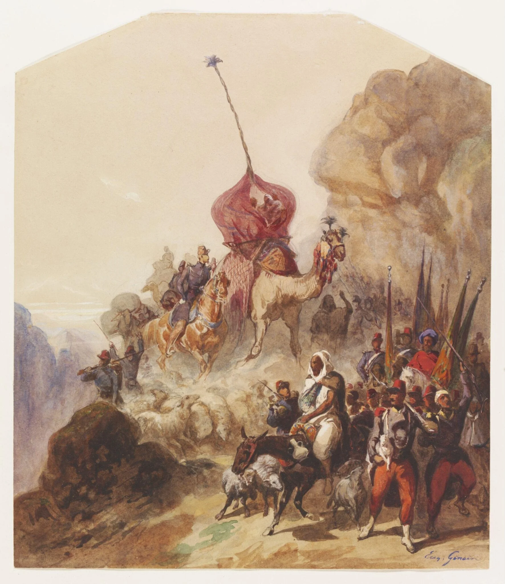 Marche dInfanterie en Algérie, by Louis-Eugène Ginain, watercolor, 1840