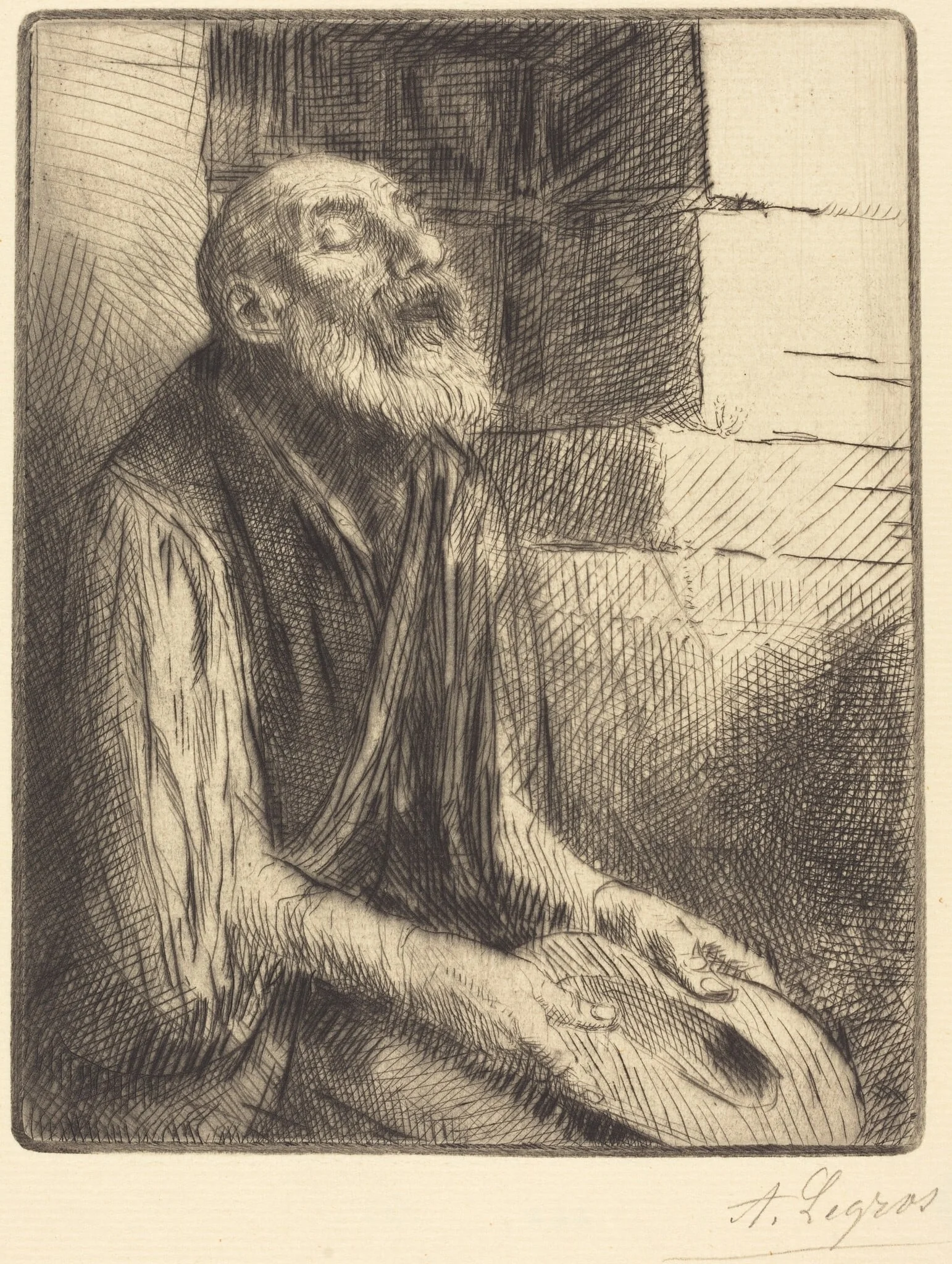 Seated Beggar (Mendiant assis), by Alphonse Legros, ink, 1874
